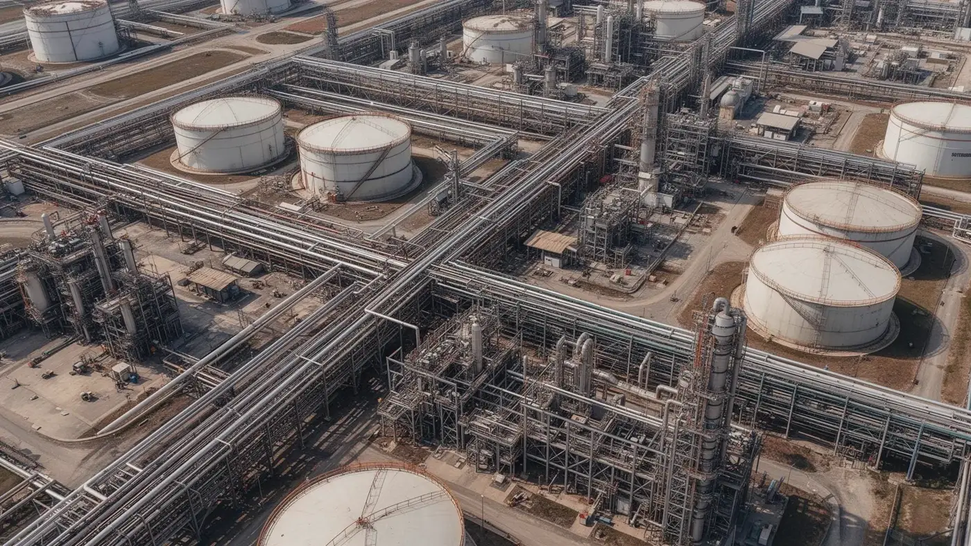 Aerial view of an oil and gas refinery